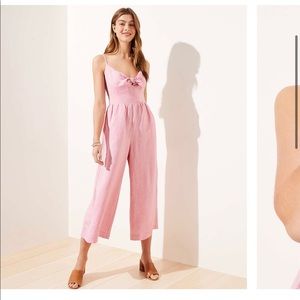 LOFT linen blend tie front jumpsuit pink